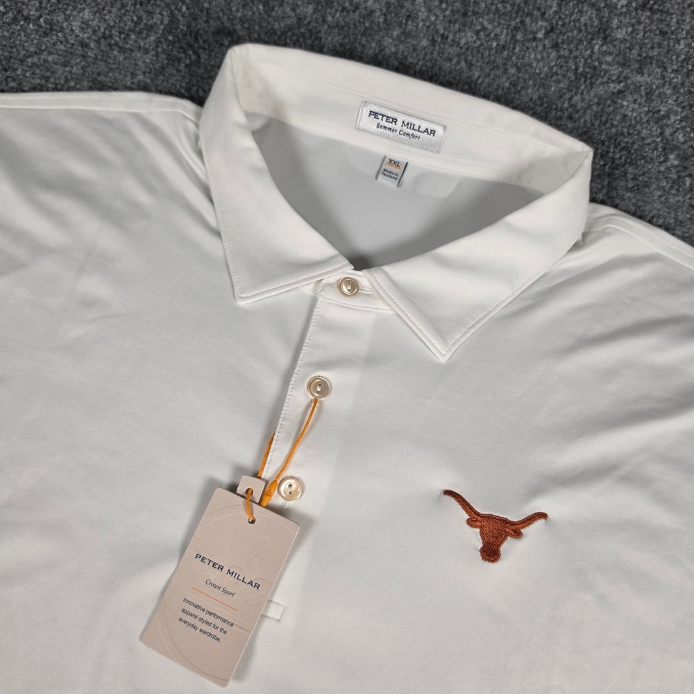 Texas Longhorns Peter Millar Summer Comfort Polo Mens XXL White Crown Sport NWT